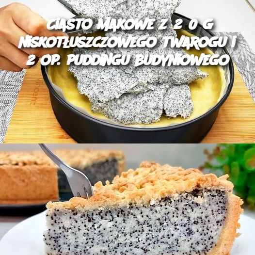 Ciasto makowe z 250 g niskotłuszczowego twarogu i 2 op. puddingu budyniowego