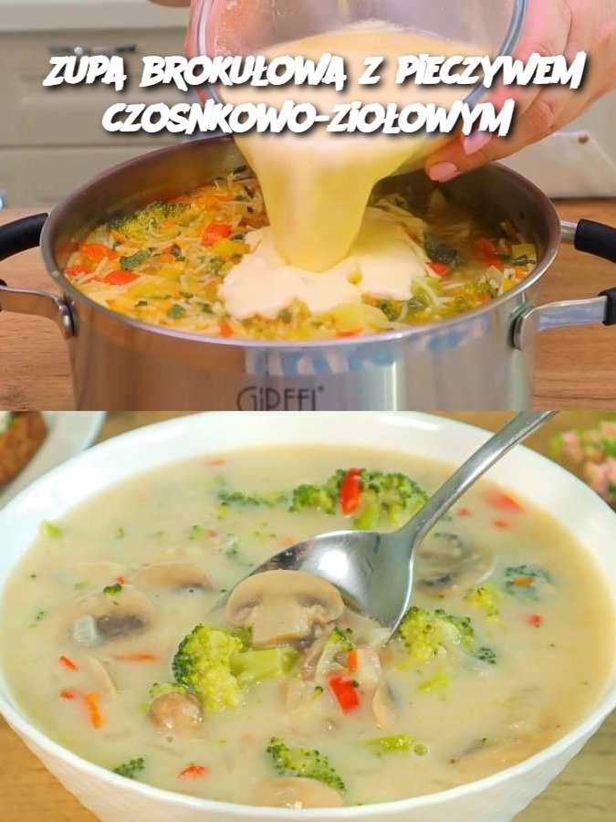 Zupa brokułowa z pieczywem czosnkowo-ziołowym