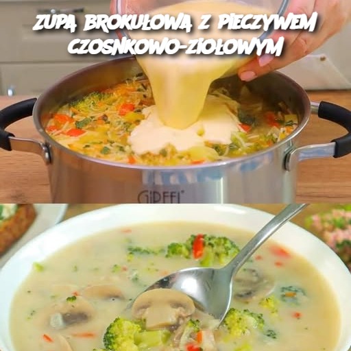 Zupa brokułowa z pieczywem czosnkowo-ziołowym