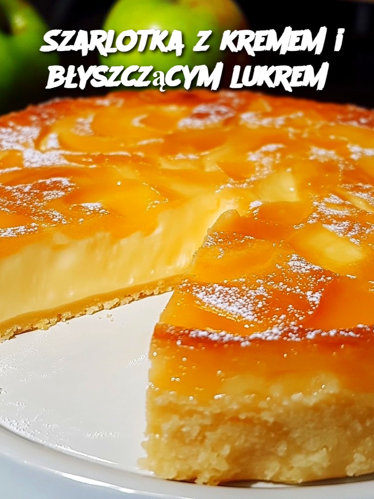 Szarlotka z kremem i błyszczącym lukrem