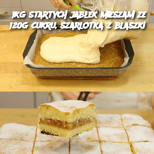 1kg startych jabłek mieszam ze 120g cukru, szarlotka z blaszki