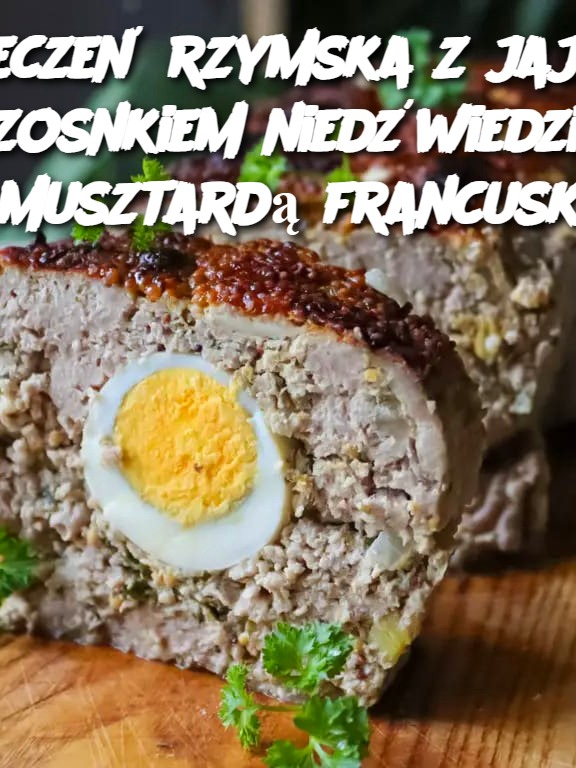 Pieczeń rzymska z jajkiem, czosnkiem niedźwiedzim i musztardą francuską.