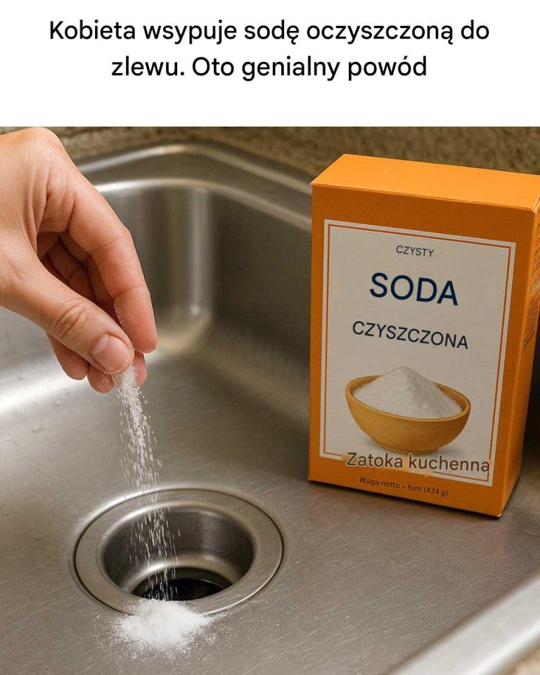 Kobieta wsypuje sodę oczyszczoną do zlewu. Oto genialny powód