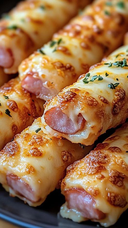 Pieczone paluszki z szynką i serem mozzarella