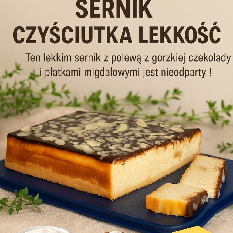 Sernik z Polewą Czekoladową i Migdałami